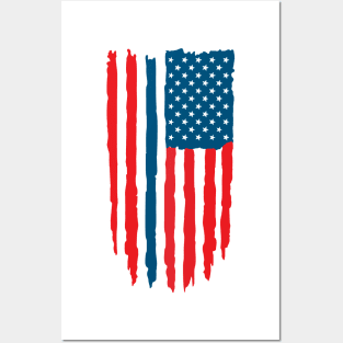 distressed usa flag blue line Posters and Art